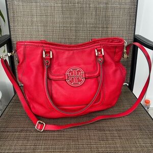 Tory Burch Amanda Leather Red Carnival Handbag Hobo Crossbody Gold Hardware Bag